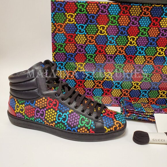 GUCCI SNEAKERS PSYCHEDELIC HIGH GG LOGO SUPREME CANVAS LEATHER SHOES sz 8.5G 9 - Picture 12 of 15